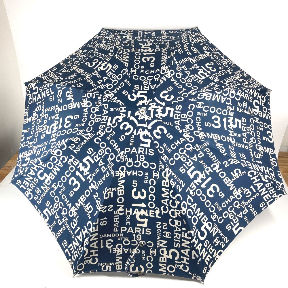 CHANEL バイシーライン パラプリュイ アンブレラ 折り畳み傘 ワンタッチ ポーチ付き 傘 コットン レディース ネイビー - brandshop-reference