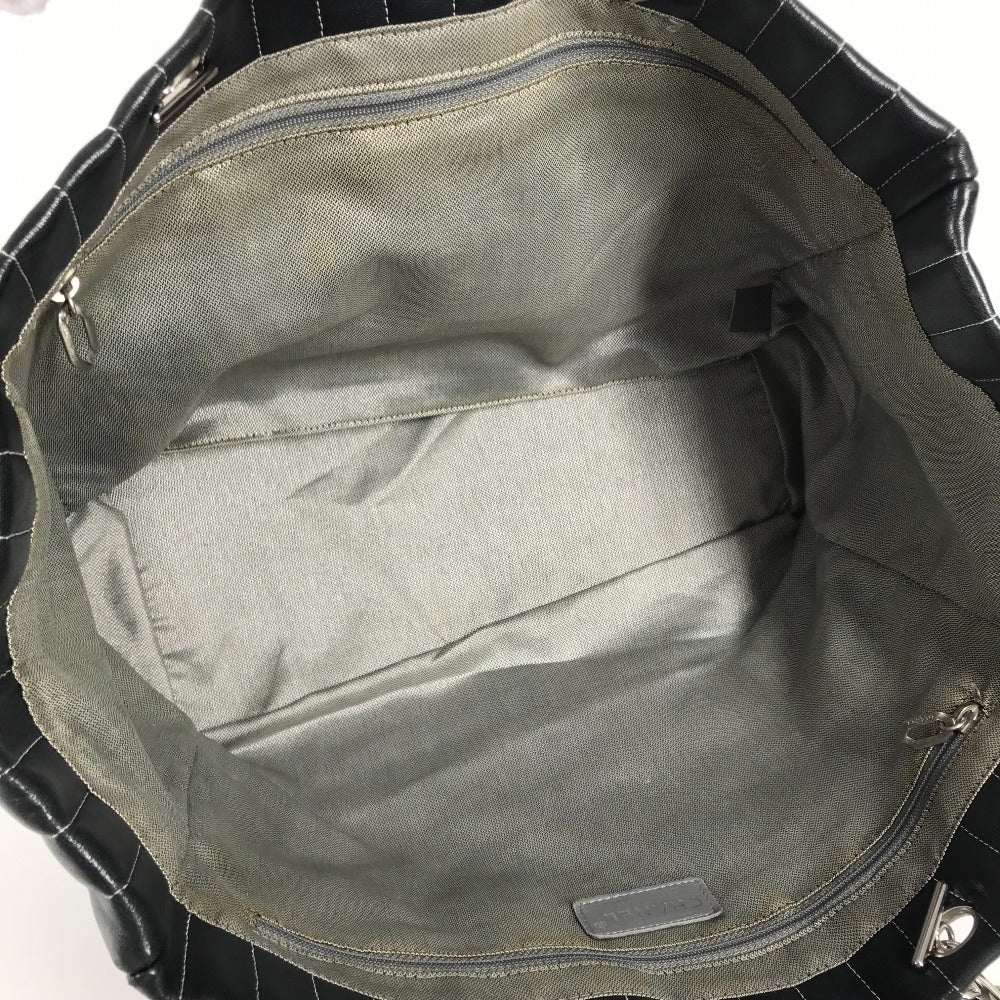 CHANEL CC ココマーク ロゴ ストライプ Wチェーン 肩掛け トートバッグ ショルダーバッグ レザー レディース ブラック - brandshop-reference