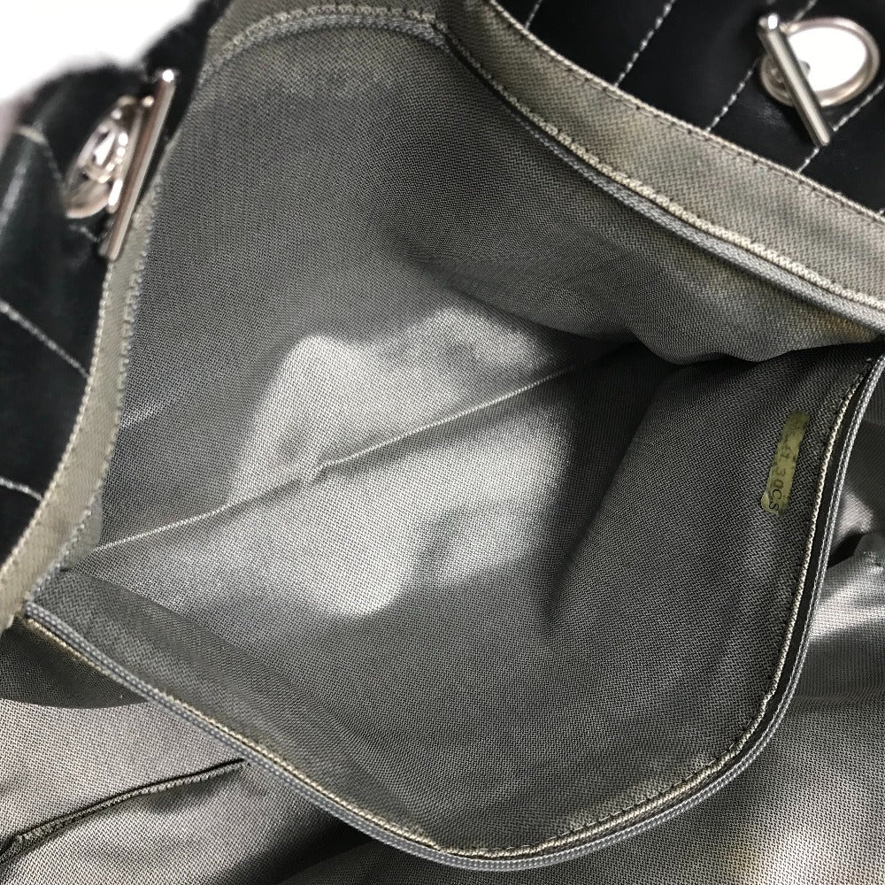 CHANEL CC ココマーク ロゴ ストライプ Wチェーン 肩掛け トートバッグ ショルダーバッグ レザー レディース ブラック - brandshop-reference