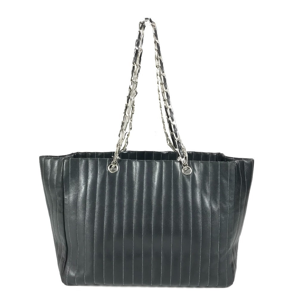 CHANEL CC ココマーク ロゴ ストライプ Wチェーン 肩掛け トートバッグ ショルダーバッグ レザー レディース ブラック - brandshop-reference