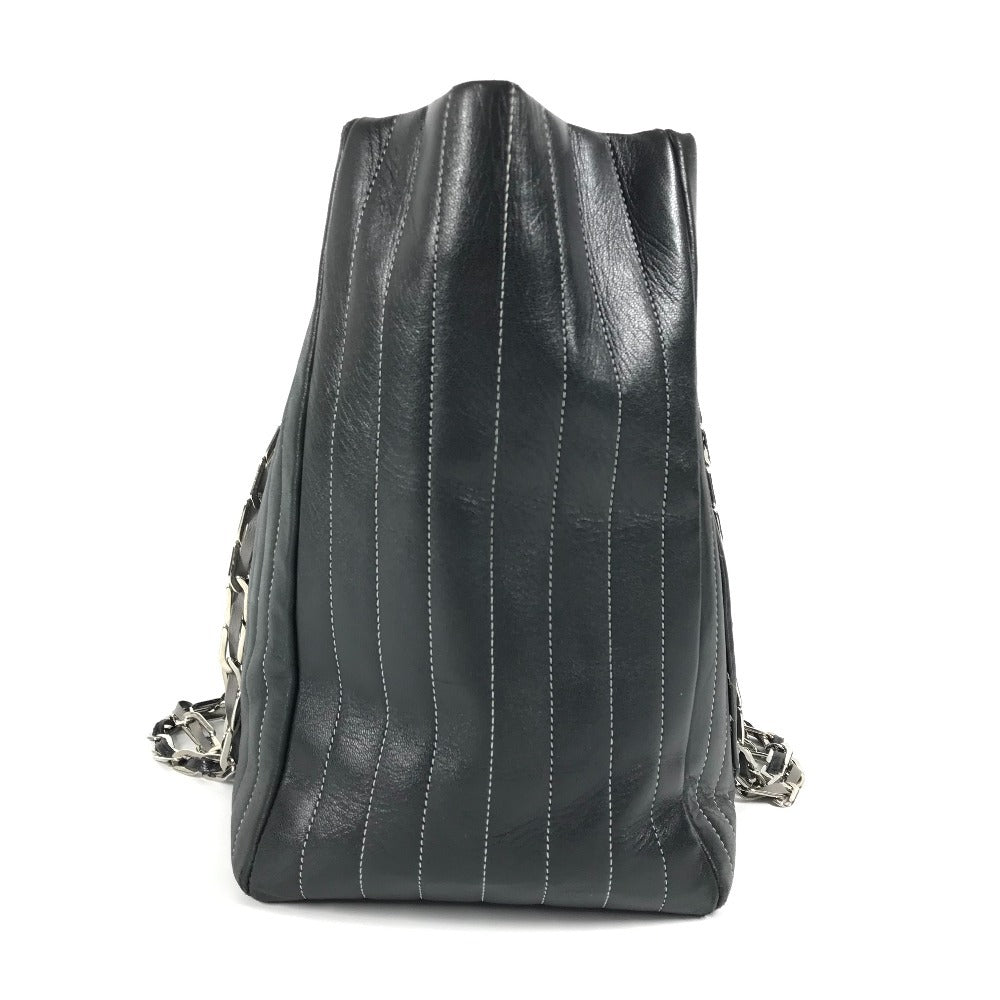 CHANEL CC ココマーク ロゴ ストライプ Wチェーン 肩掛け トートバッグ ショルダーバッグ レザー レディース ブラック - brandshop-reference