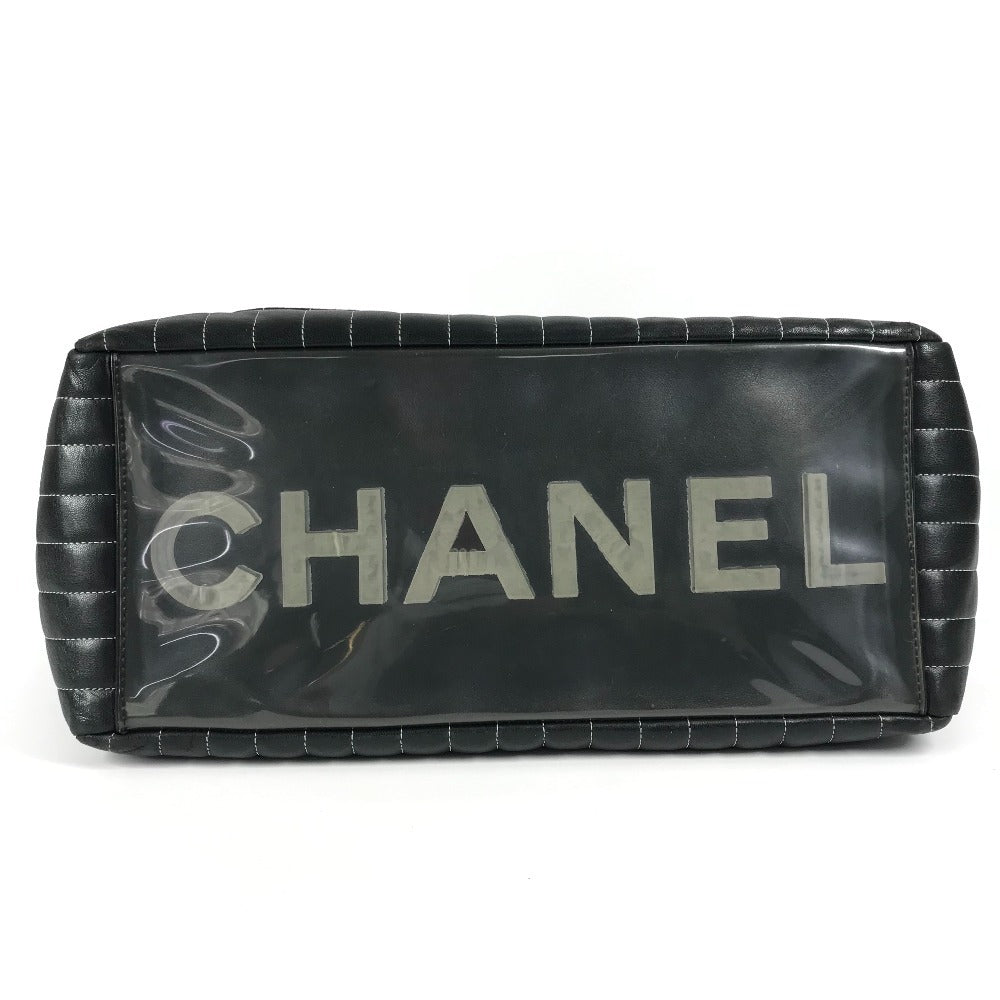 CHANEL CC ココマーク ロゴ ストライプ Wチェーン 肩掛け トートバッグ ショルダーバッグ レザー レディース ブラック - brandshop-reference