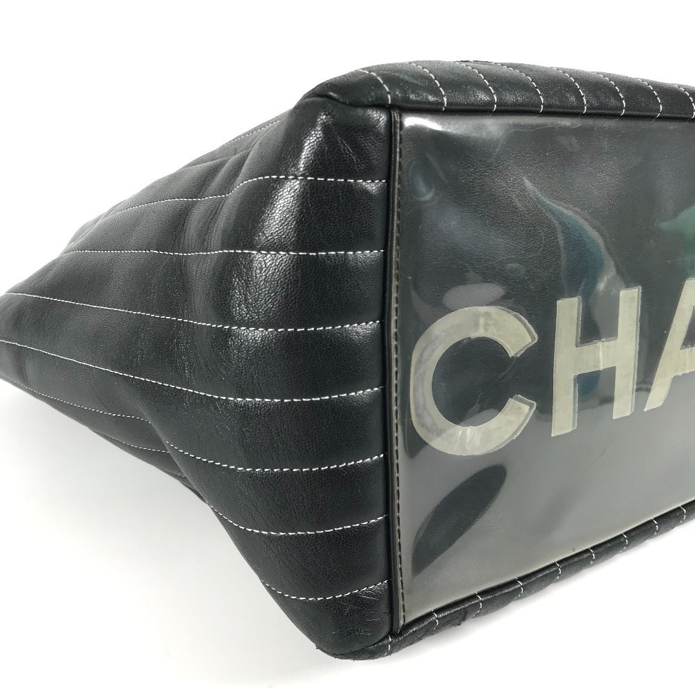 CHANEL CC ココマーク ロゴ ストライプ Wチェーン 肩掛け トートバッグ ショルダーバッグ レザー レディース ブラック - brandshop-reference