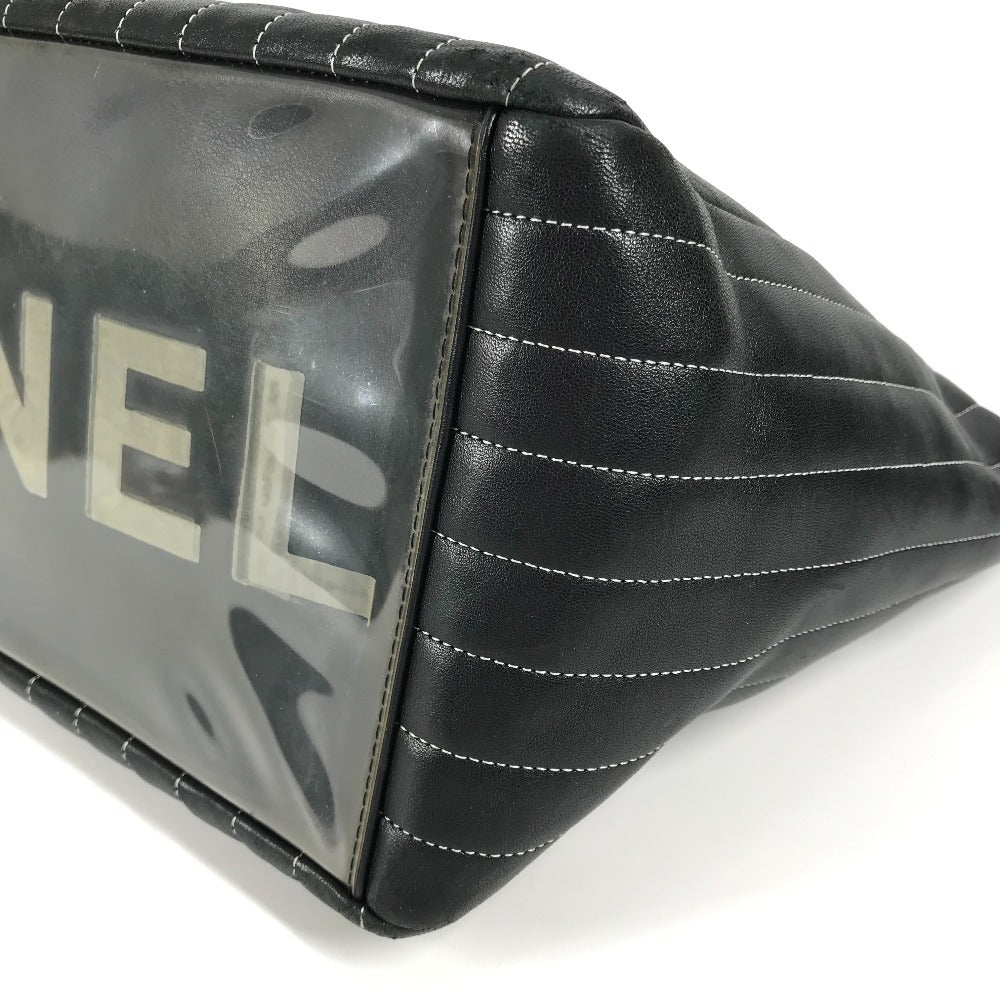 CHANEL CC ココマーク ロゴ ストライプ Wチェーン 肩掛け トートバッグ ショルダーバッグ レザー レディース ブラック - brandshop-reference