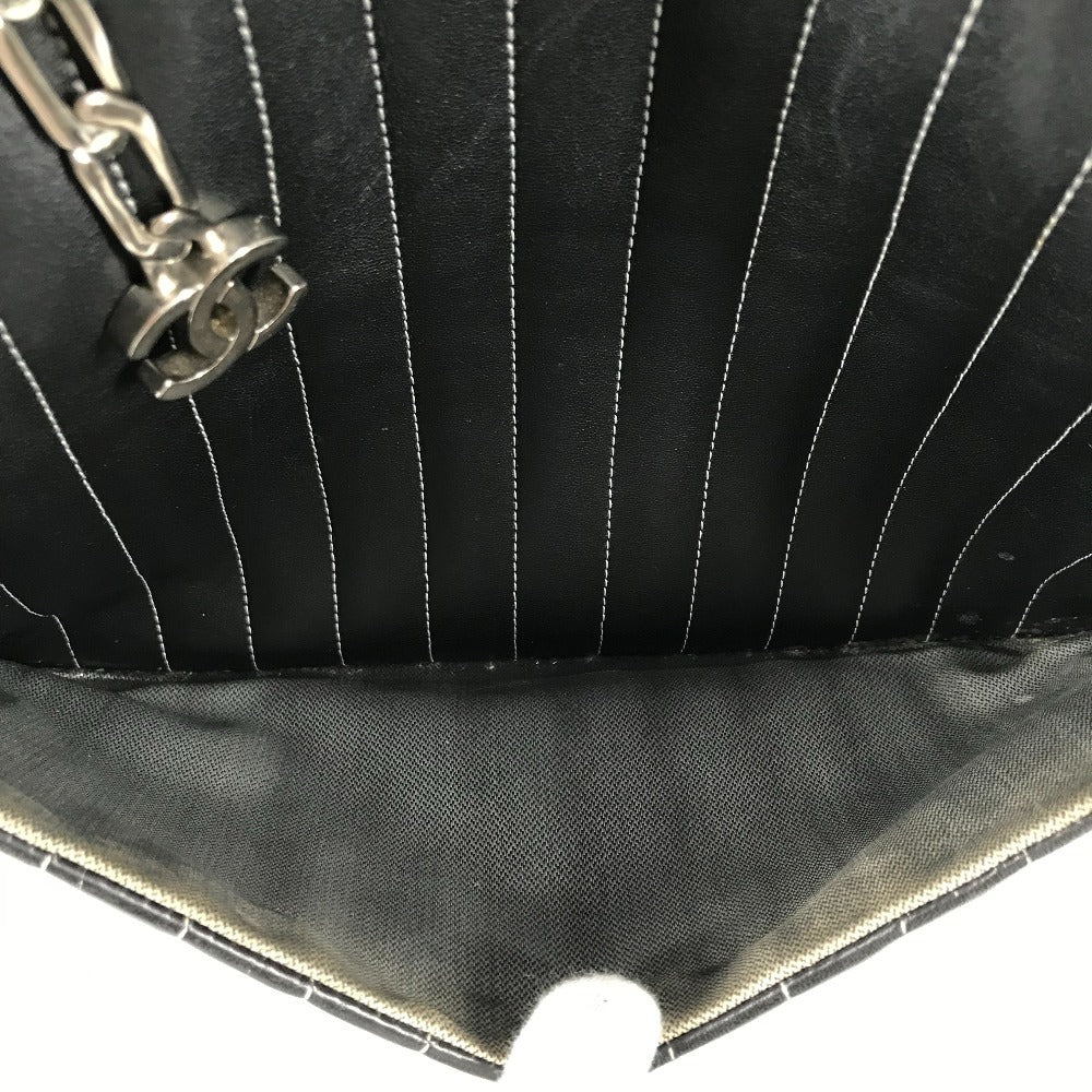 CHANEL CC ココマーク ロゴ ストライプ Wチェーン 肩掛け トートバッグ ショルダーバッグ レザー レディース ブラック - brandshop-reference