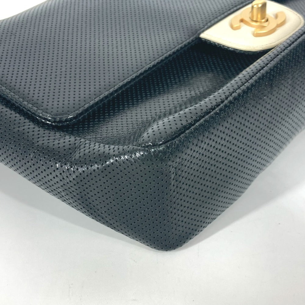 CHANEL バイカラー CC ココマーク パンチング カバン フラップ 肩掛け ショルダーバッグ レザー レディース ブラック - brandshop-reference