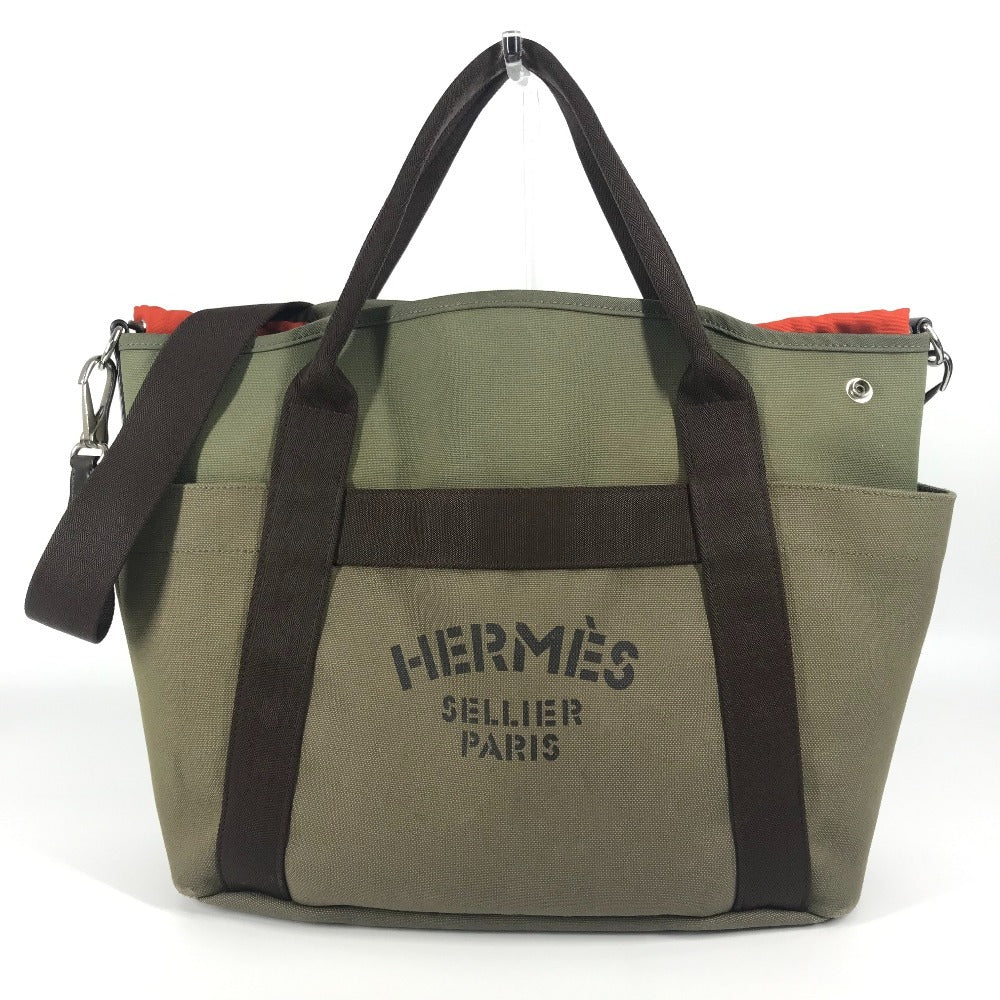 HERMES バッグインバッグ付き サックドパンサージュ グルーム 2WAY ショルダーバッグ 斜め掛け トートバッグ レザー/キャンバス レディース カーキ - brandshop-reference