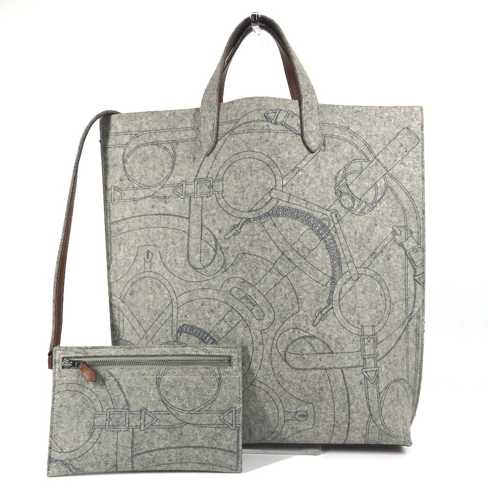 HERMES ショルダーバッグ 肩掛け カリミGM カバン ショルダーバッグ ポーチ付き トートバッグ フェルト レディース グレー