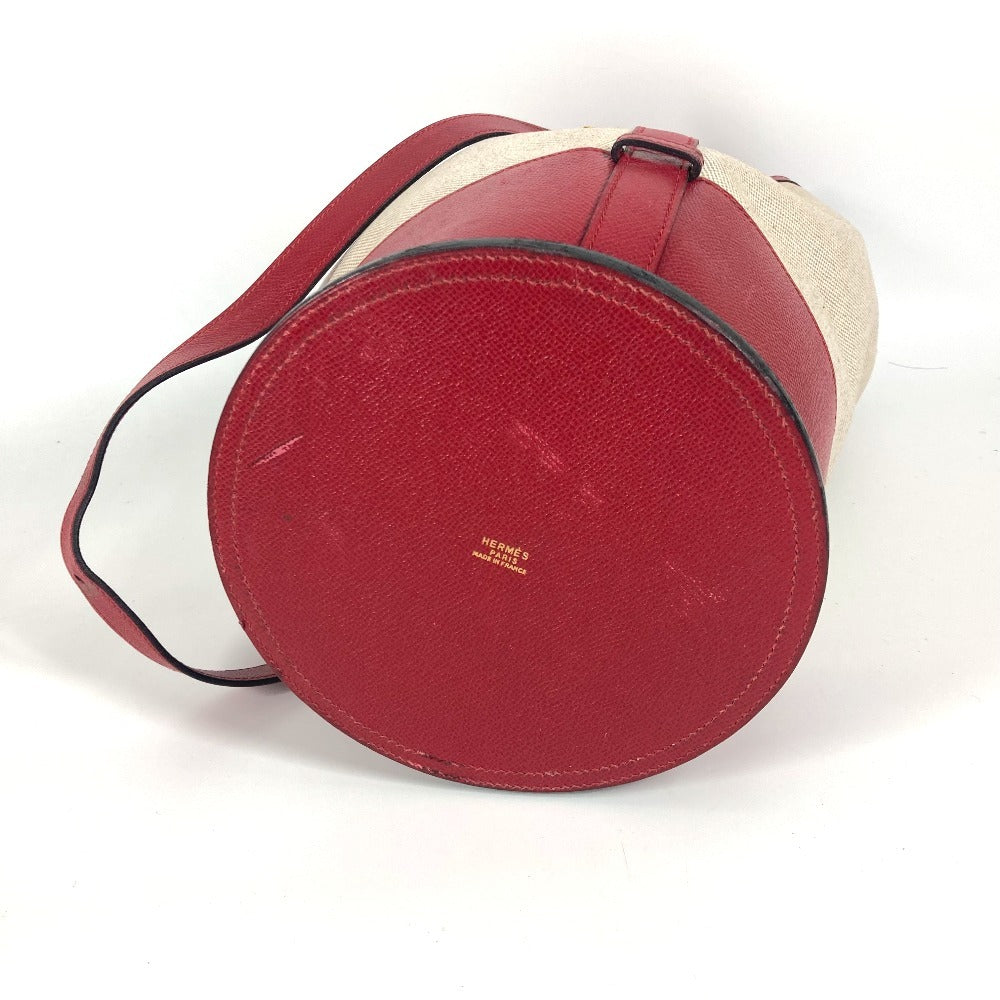 HERMES ヴィンテージ スタンディ カバン 斜め掛け 巾着バッグ ショルダーバッグ レザー/キャンバス レディース レッド - brandshop-reference