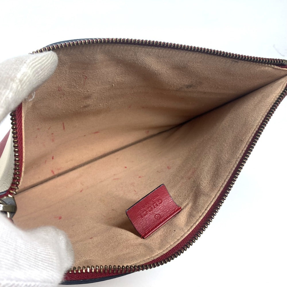 GUCCI 476077 BEE 蜂 ボーダー パール ラインストーン カバン ポーチ セカンドバッグ クラッチバッグ レザー ユニセックス レッド - brandshop-reference