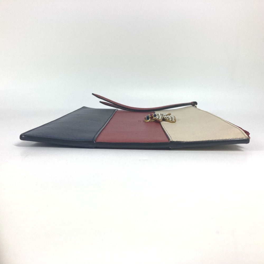 GUCCI 476077 BEE 蜂 ボーダー パール ラインストーン カバン ポーチ セカンドバッグ クラッチバッグ レザー ユニセックス レッド - brandshop-reference