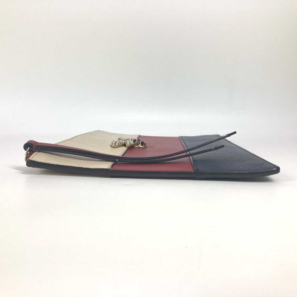 GUCCI 476077 BEE 蜂 ボーダー パール ラインストーン カバン ポーチ セカンドバッグ クラッチバッグ レザー ユニセックス レッド - brandshop-reference
