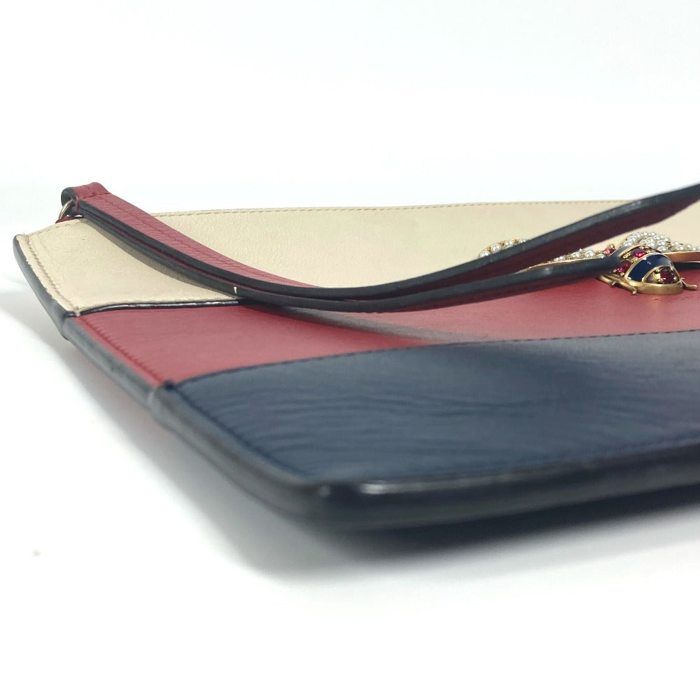 GUCCI 476077 BEE 蜂 ボーダー パール ラインストーン カバン ポーチ セカンドバッグ クラッチバッグ レザー ユニセックス レッド - brandshop-reference