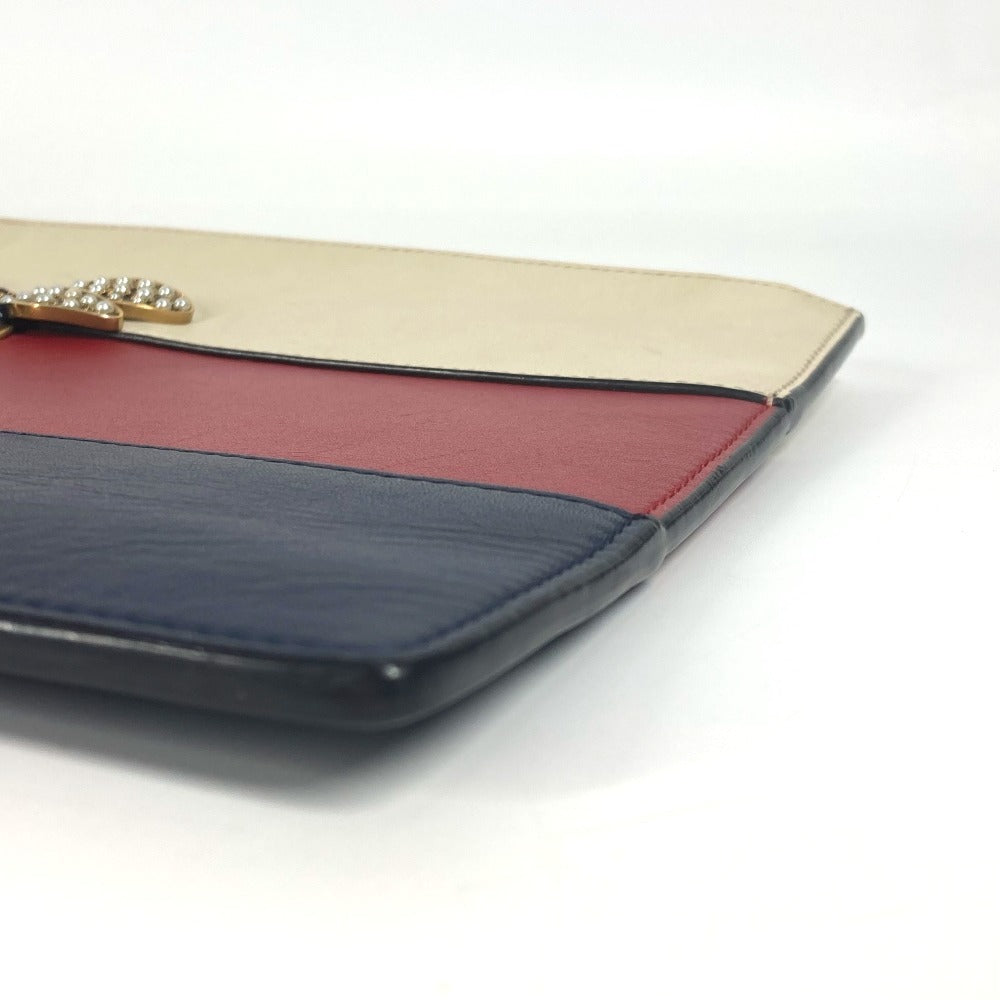 GUCCI 476077 BEE 蜂 ボーダー パール ラインストーン カバン ポーチ セカンドバッグ クラッチバッグ レザー ユニセックス レッド - brandshop-reference