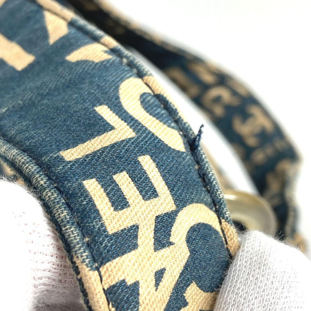 CHANEL バイシーライン ロゴ ショルダーバッグ 肩掛け 携帯ポーチ付き プラスチックチェーン トートバッグ キャンバス レディース ネイビー