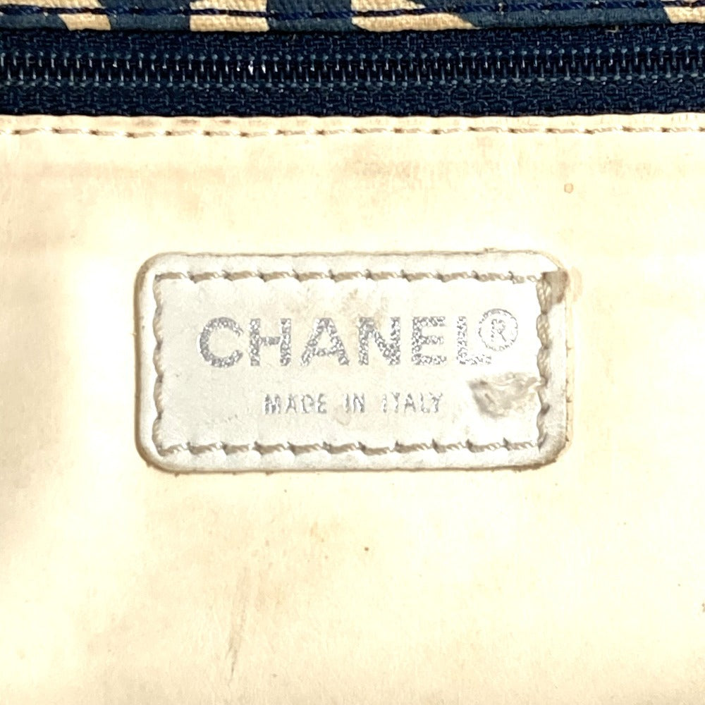 CHANEL バイシーライン ロゴ ショルダーバッグ 肩掛け 携帯ポーチ付き プラスチックチェーン トートバッグ キャンバス レディース ネイビー