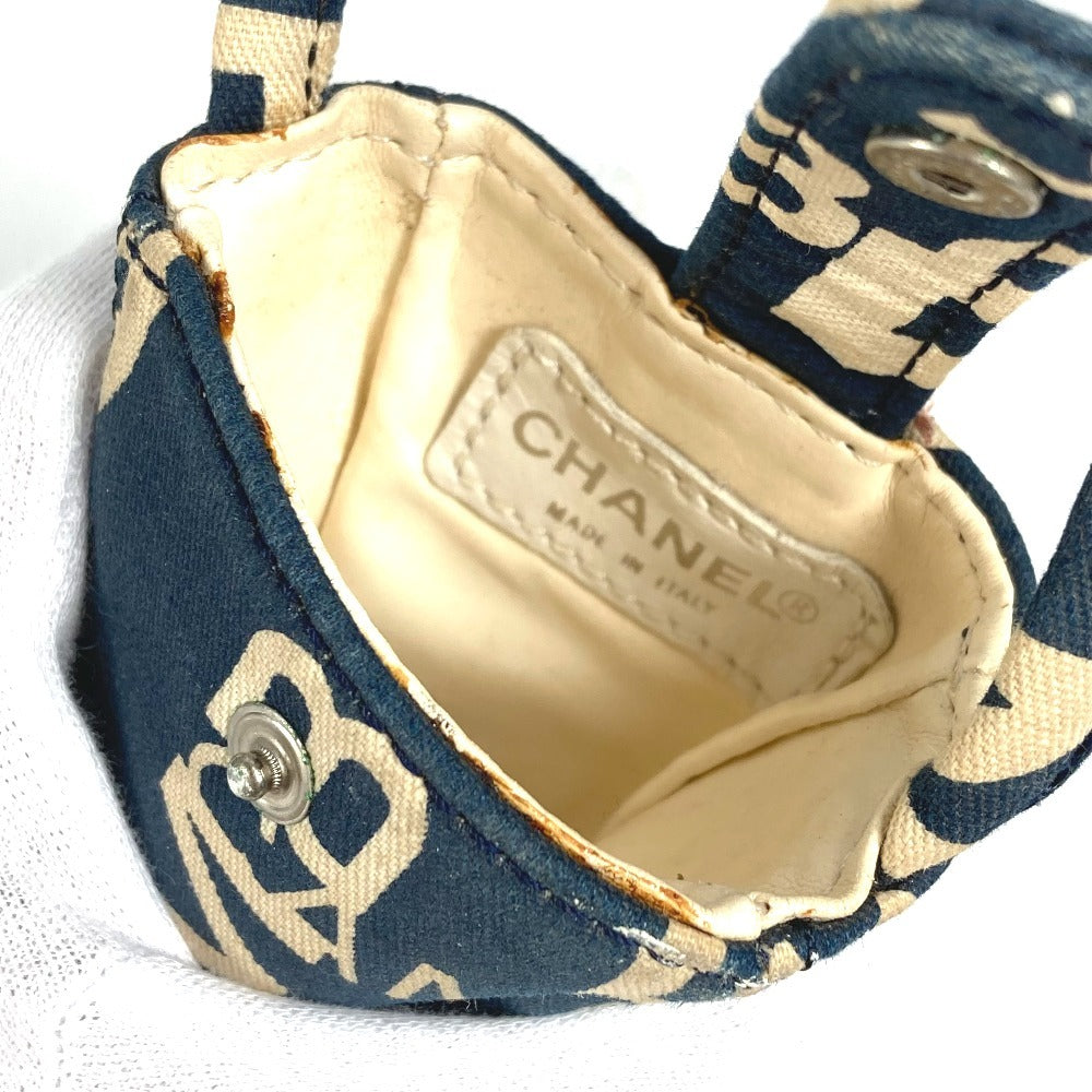CHANEL バイシーライン ロゴ ショルダーバッグ 肩掛け 携帯ポーチ付き プラスチックチェーン トートバッグ キャンバス レディース ネイビー