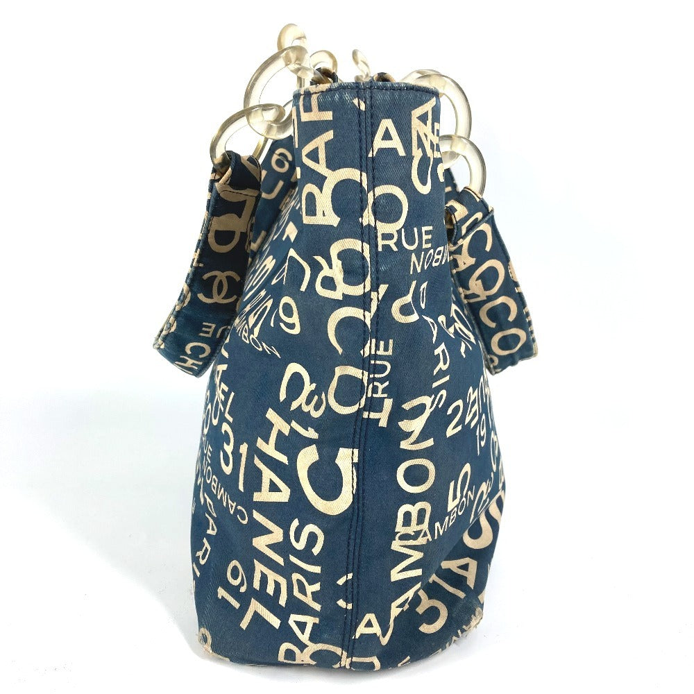 CHANEL バイシーライン ロゴ ショルダーバッグ 肩掛け 携帯ポーチ付き プラスチックチェーン トートバッグ キャンバス レディース ネイビー