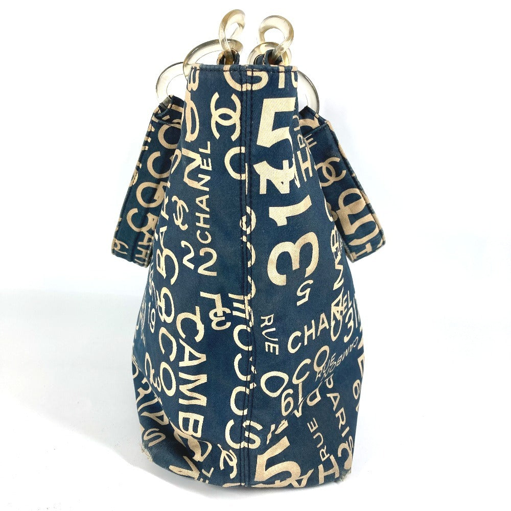 CHANEL バイシーライン ロゴ ショルダーバッグ 肩掛け 携帯ポーチ付き プラスチックチェーン トートバッグ キャンバス レディース ネイビー