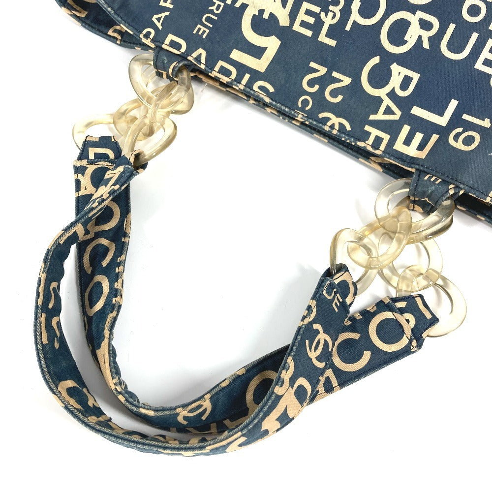 CHANEL バイシーライン ロゴ ショルダーバッグ 肩掛け 携帯ポーチ付き プラスチックチェーン トートバッグ キャンバス レディース ネイビー