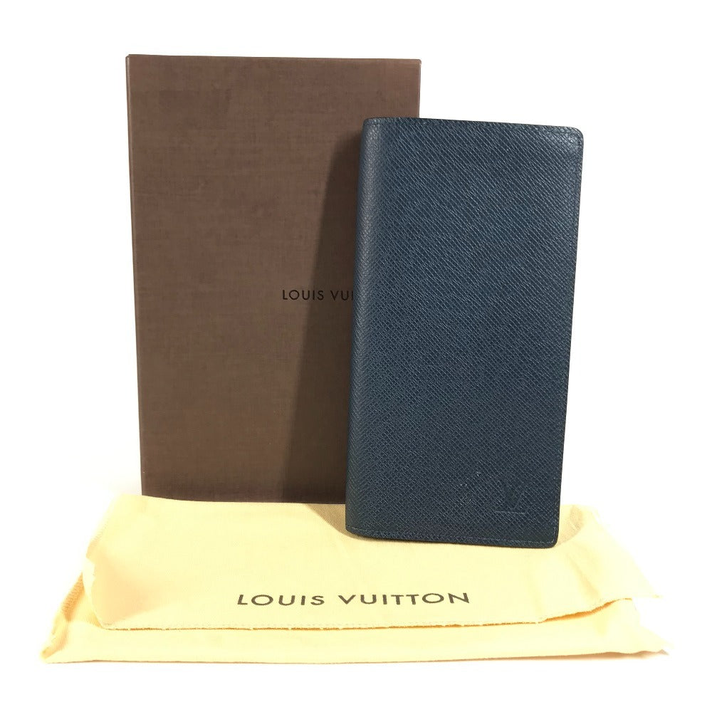 Louis Vuitton M33404 Taiga Portefeuille Long Wallet Bifold Flap Billfold Long Wallet Taiga Kulit Unisex Navy