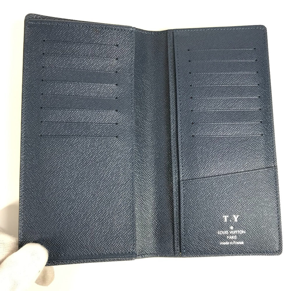Louis Vuitton M33404 Taiga Portefeuille Long Wallet Bifold Flap Billfold Long Wallet Taiga Kulit Unisex Navy