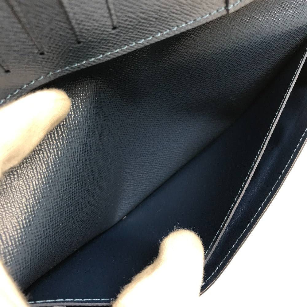 Louis Vuitton M33404 Taiga Portefeuille Long Wallet Bifold Flap Billfold Long Wallet Taiga Kulit Unisex Navy