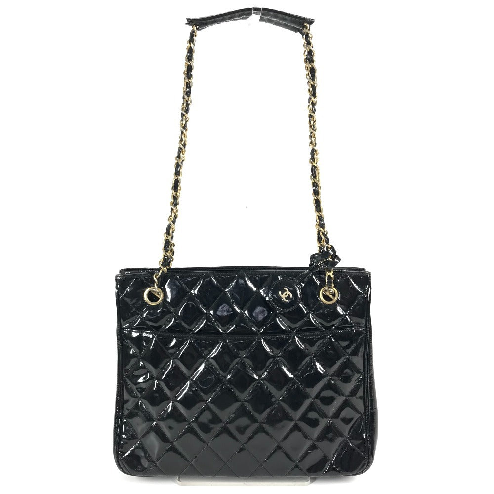 CHANEL Vintage Quilted Matelasse W Chain Bag Bag Tote Bag Shoulder Bag Enamel Women's Black