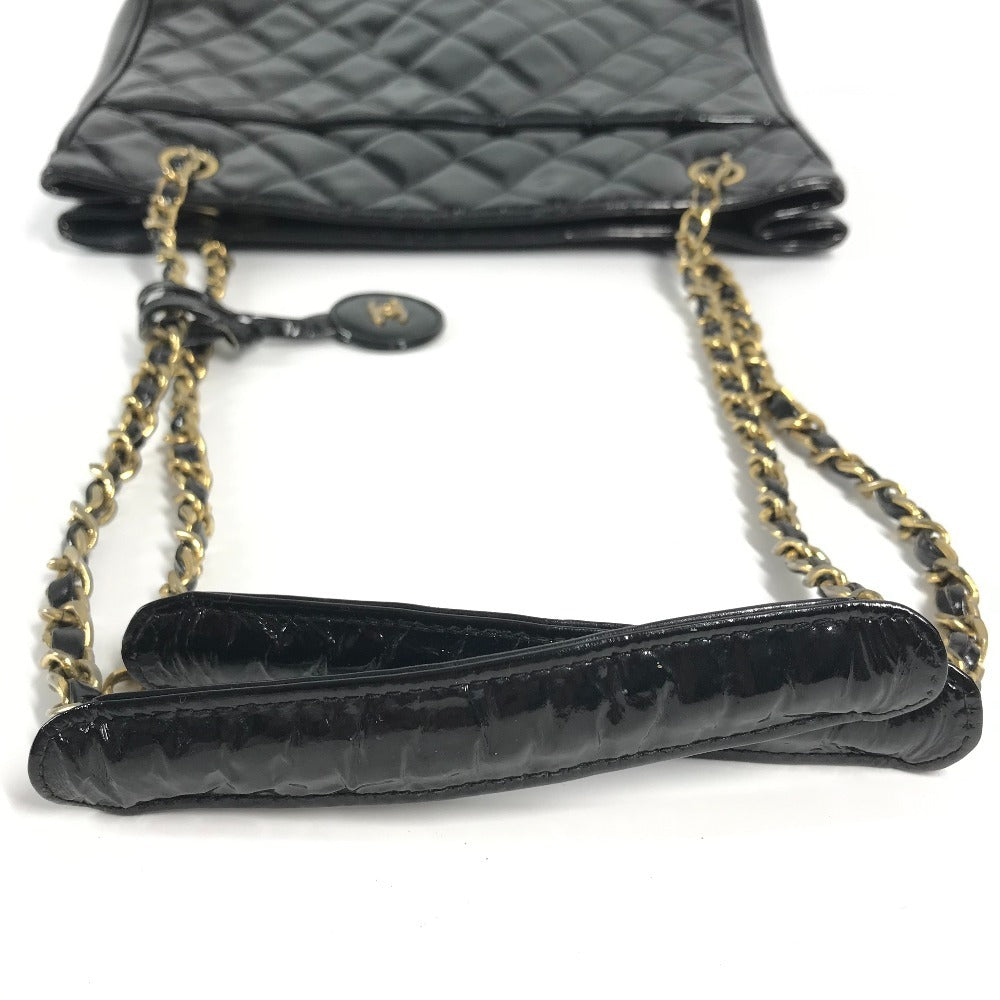 CHANEL Vintage Quilted Matelasse W Chain Bag Bag Tote Bag Shoulder Bag Enamel Women's Black