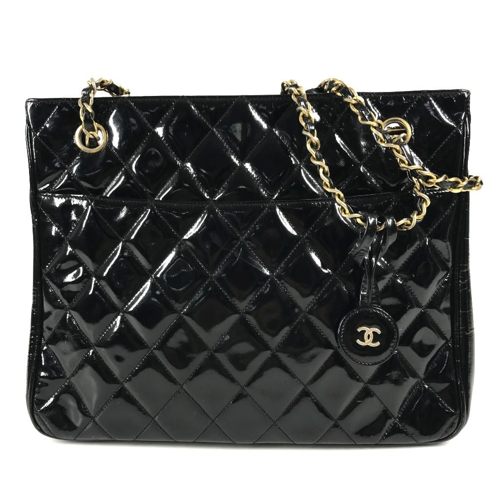 CHANEL Vintage Quilted Matelasse W Chain Bag Bag Tote Bag Shoulder Bag Enamel Women's Black