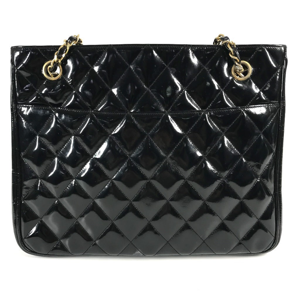 CHANEL Vintage Quilted Matelasse W Chain Bag Bag Tote Bag Shoulder Bag Enamel Women's Black