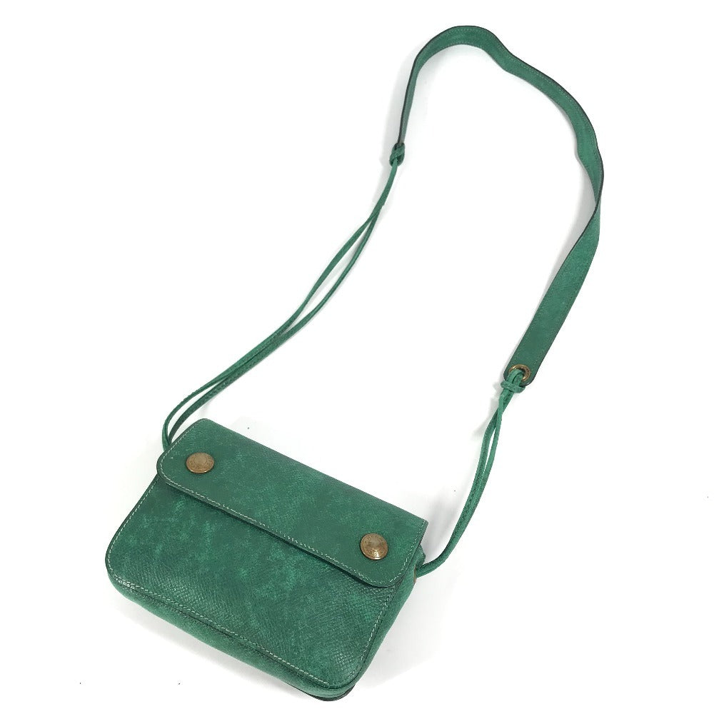 HERMES Vintage Logo Pochette Bag Mini Bag Shoulder Bag Leather Women's Green