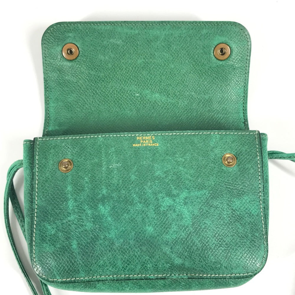HERMES Vintage Logo Pochette Bag Mini Bag Shoulder Bag Leather Women's Green