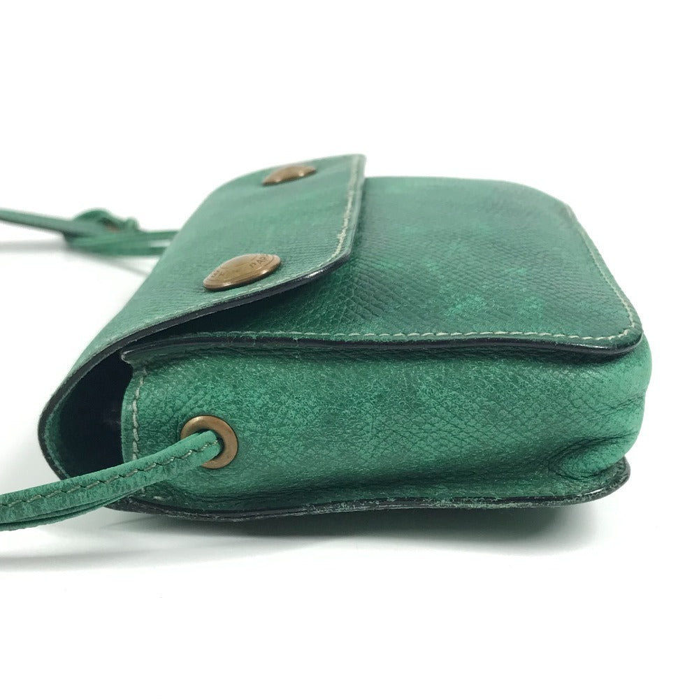 HERMES Vintage Logo Pochette Bag Mini Bag Shoulder Bag Leather Women's Green