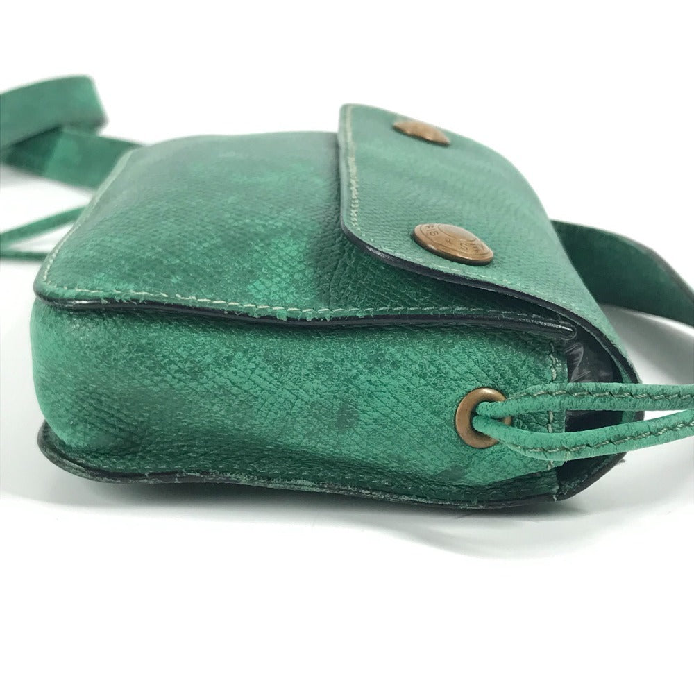 HERMES Vintage Logo Pochette Bag Mini Bag Shoulder Bag Leather Women's Green