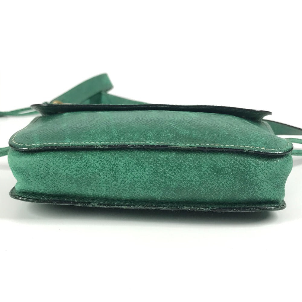 HERMES Vintage Logo Pochette Bag Mini Bag Shoulder Bag Leather Women's Green