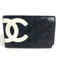 Chanel Cambon Line CC Coco Mark Logo Kompak Dompet Bifold Wallet Kulit Wanita Hitam