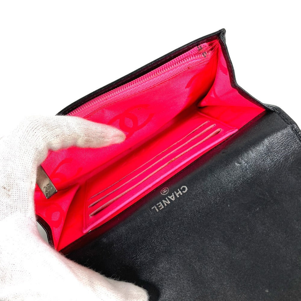 Chanel Cambon Line CC Coco Mark Logo Kompak Dompet Bifold Wallet Kulit Wanita Hitam