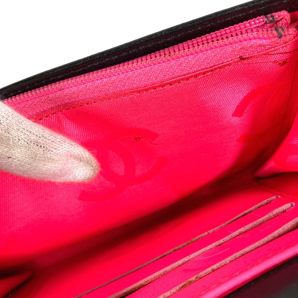 Chanel Cambon Line CC Coco Mark Logo Kompak Dompet Bifold Wallet Kulit Wanita Hitam