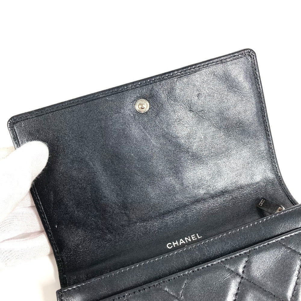 Chanel Cambon Line CC Coco Mark Logo Kompak Dompet Bifold Wallet Kulit Wanita Hitam
