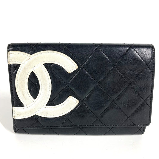 CHANEL Cambon CC Coco Mark Logo Compact Wallet, Leather, Women's, Black