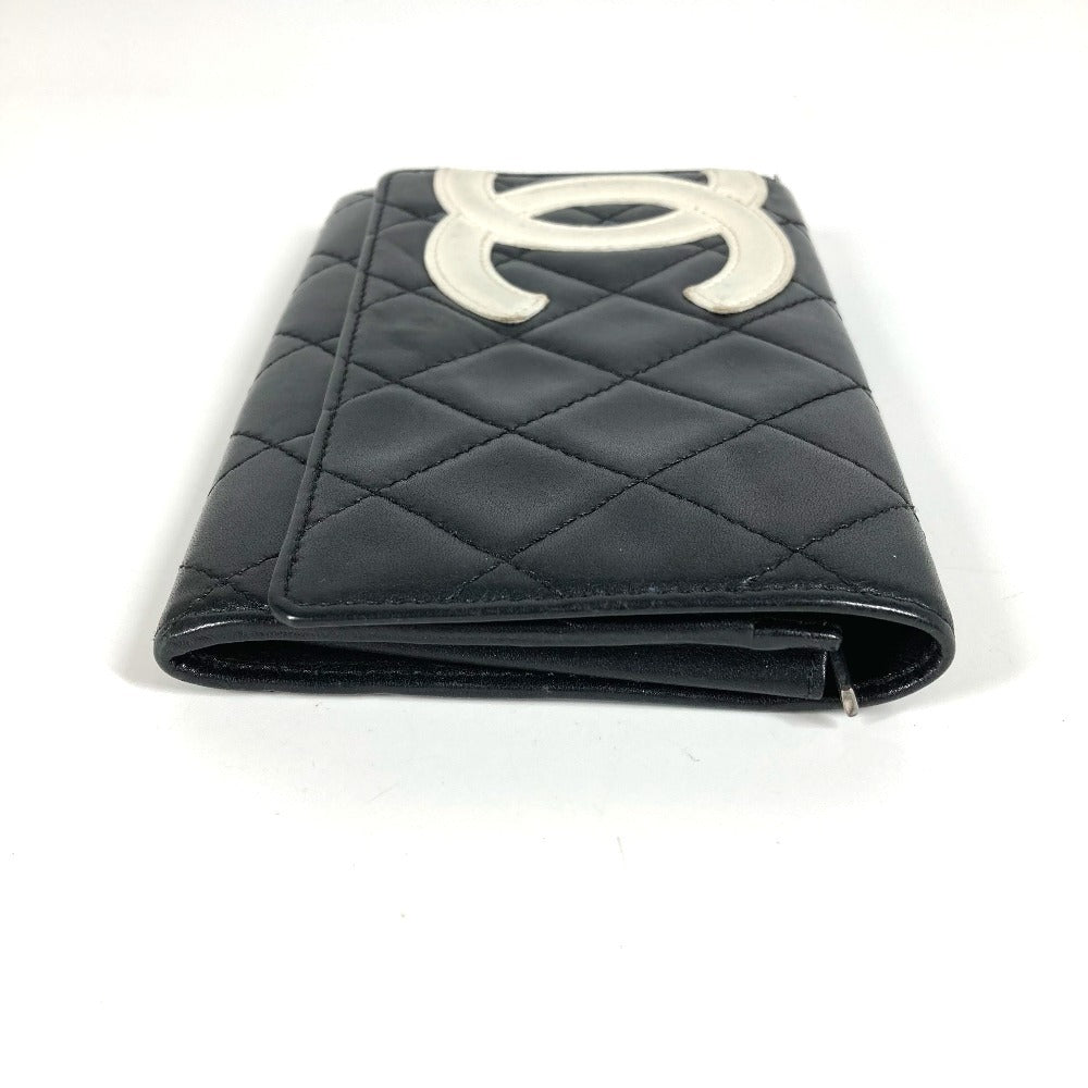 Chanel Cambon Line CC Coco Mark Logo Kompak Dompet Bifold Wallet Kulit Wanita Hitam
