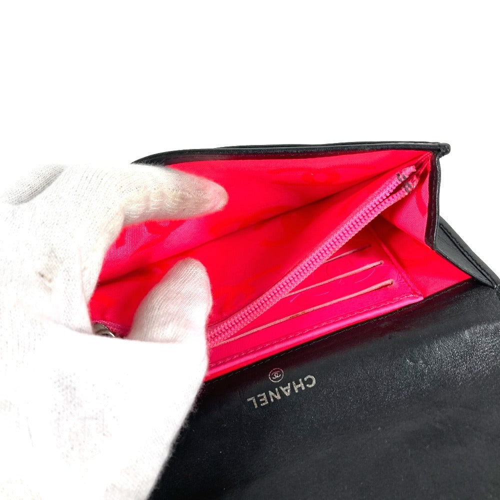 Chanel Cambon Line CC Coco Mark Logo Kompak Dompet Bifold Wallet Kulit Wanita Hitam