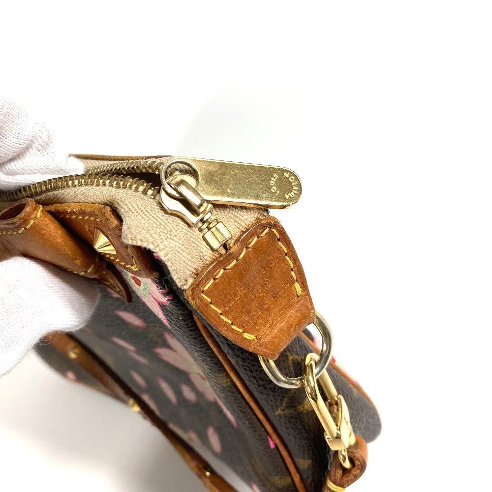 Louis Vuitton M92006 Monogram Cherry Blossom Takashi Murakami Pochette Accessory Mini Handbag Bahu Beg Aksesori Beg Beg Tangan Monogram Cherry Blossom Canvas Wanita Brown
