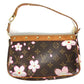 Louis Vuitton M92006 Monogram Cherry Blossom Takashi Murakami Pochette Accessory Mini Handbag Bahu Beg Aksesori Beg Beg Tangan Monogram Cherry Blossom Canvas Wanita Brown
