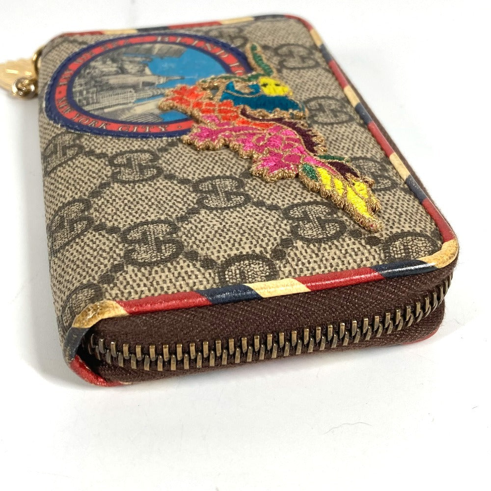 Gucci 473911 GG Supreme Courier Patch Patch Perniagaan Pemegang Pas Koin Koin Kad Kad Pusingan Zipper Wallet Coin Case Gg Supreme Canvas Unisex Beige