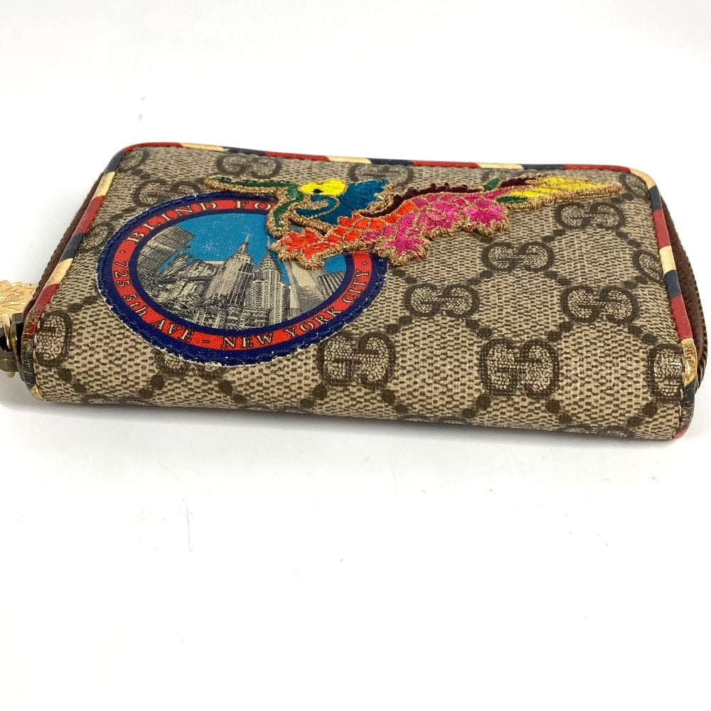 Gucci 473911 GG Supreme Courier Patch Patch Perniagaan Pemegang Pas Koin Koin Kad Kad Pusingan Zipper Wallet Coin Case Gg Supreme Canvas Unisex Beige