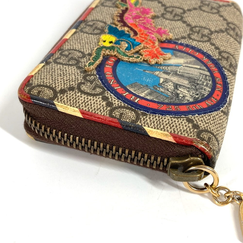 Gucci 473911 GG Supreme Courier Patch Patch Perniagaan Pemegang Pas Koin Koin Kad Kad Pusingan Zipper Wallet Coin Case Gg Supreme Canvas Unisex Beige