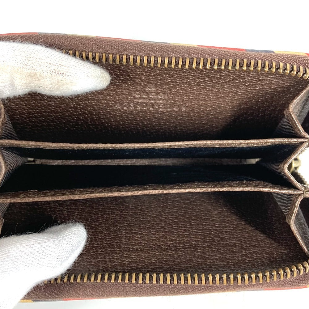 Gucci 473911 GG Supreme Courier Patch Patch Perniagaan Pemegang Pas Koin Koin Kad Kad Pusingan Zipper Wallet Coin Case Gg Supreme Canvas Unisex Beige