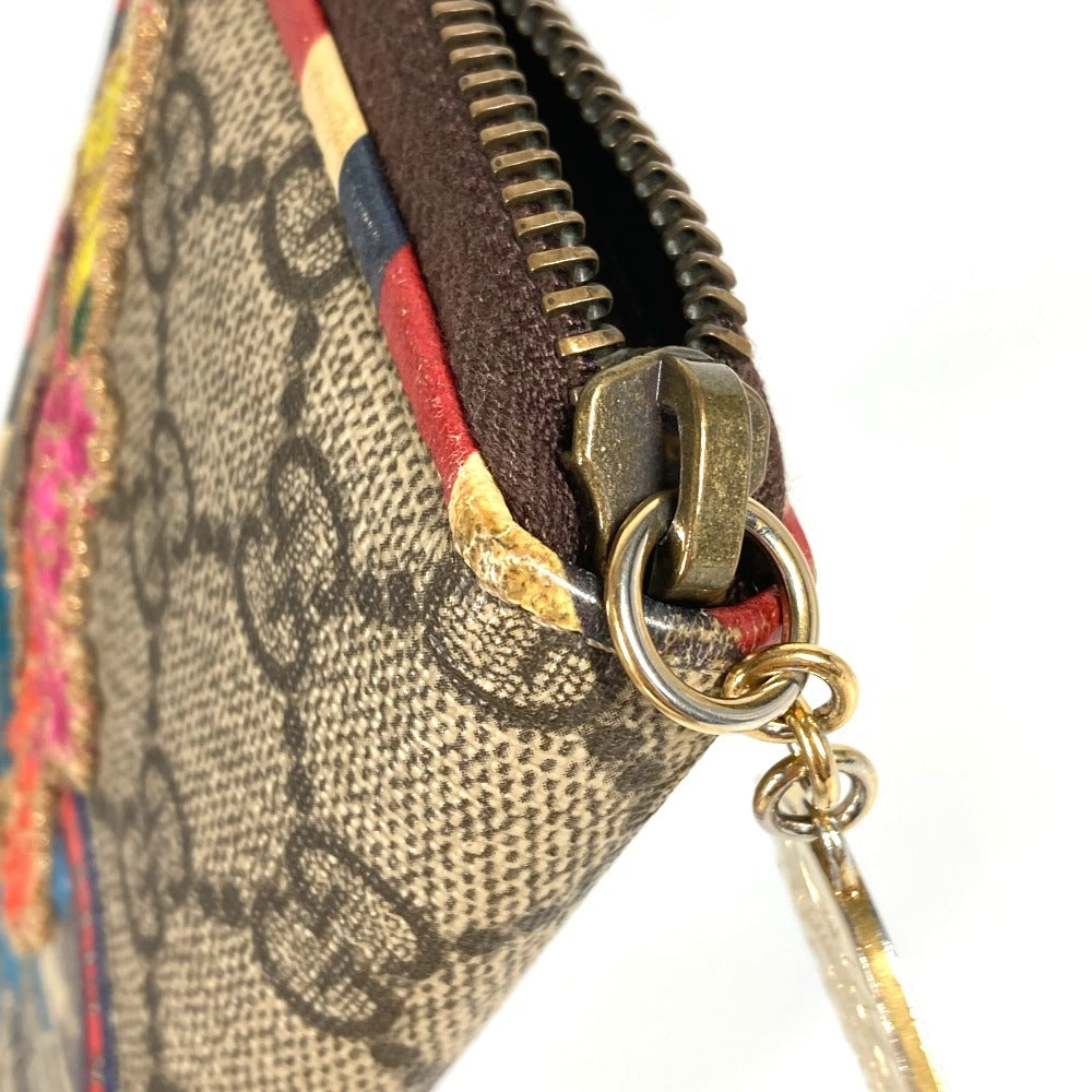 Gucci 473911 GG Supreme Courier Patch Patch Perniagaan Pemegang Pas Koin Koin Kad Kad Pusingan Zipper Wallet Coin Case Gg Supreme Canvas Unisex Beige